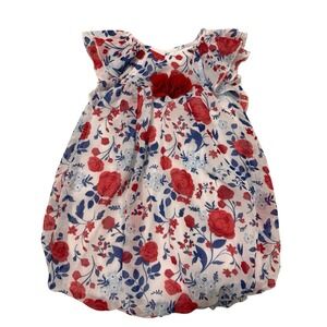 Little Lass Baby Girl Dress 12M Red White Blue Floral Patriotic Ruffle